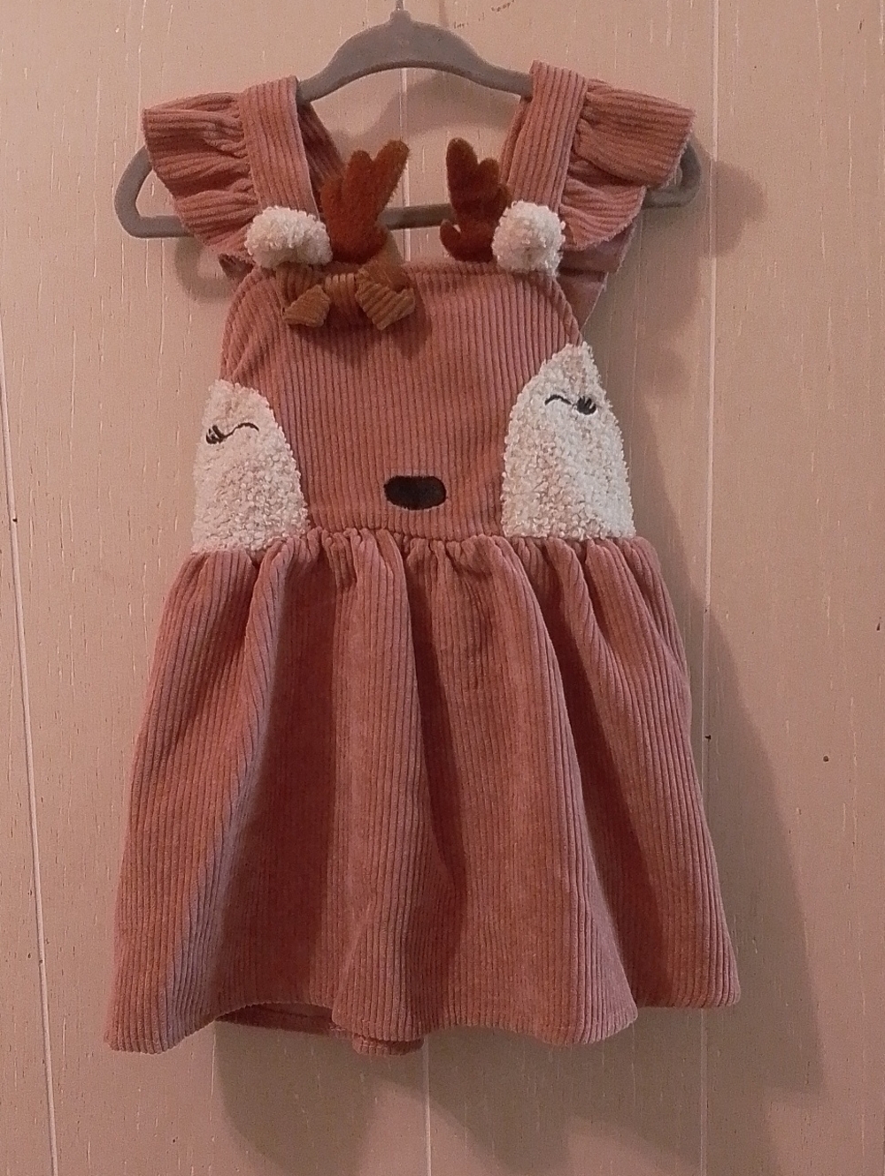 Baby Girls Pink Corduroy Deer Pinafore Dress